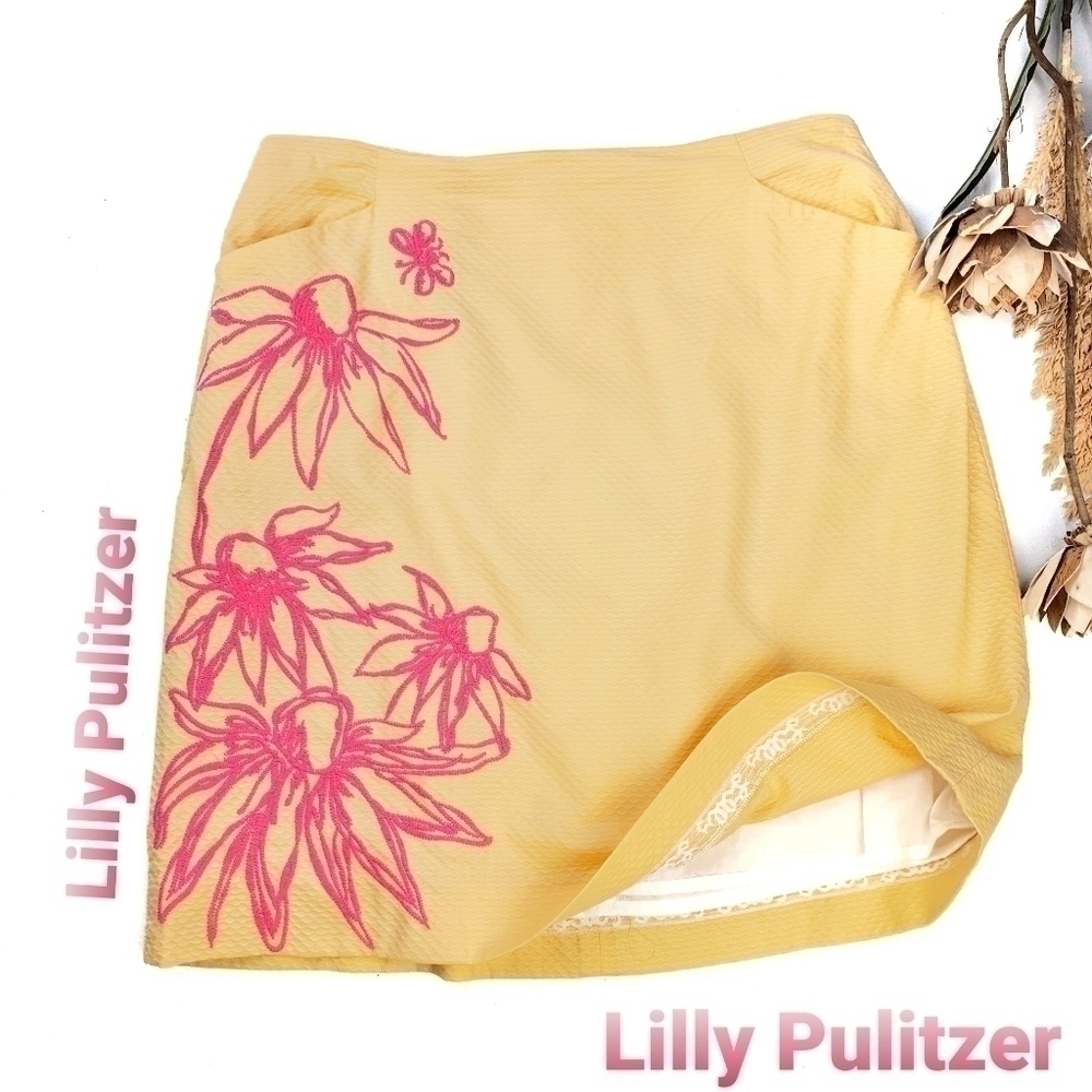 Lilly Pulitzer Yellow Floral No Fauna Panel Skirt Sz 2